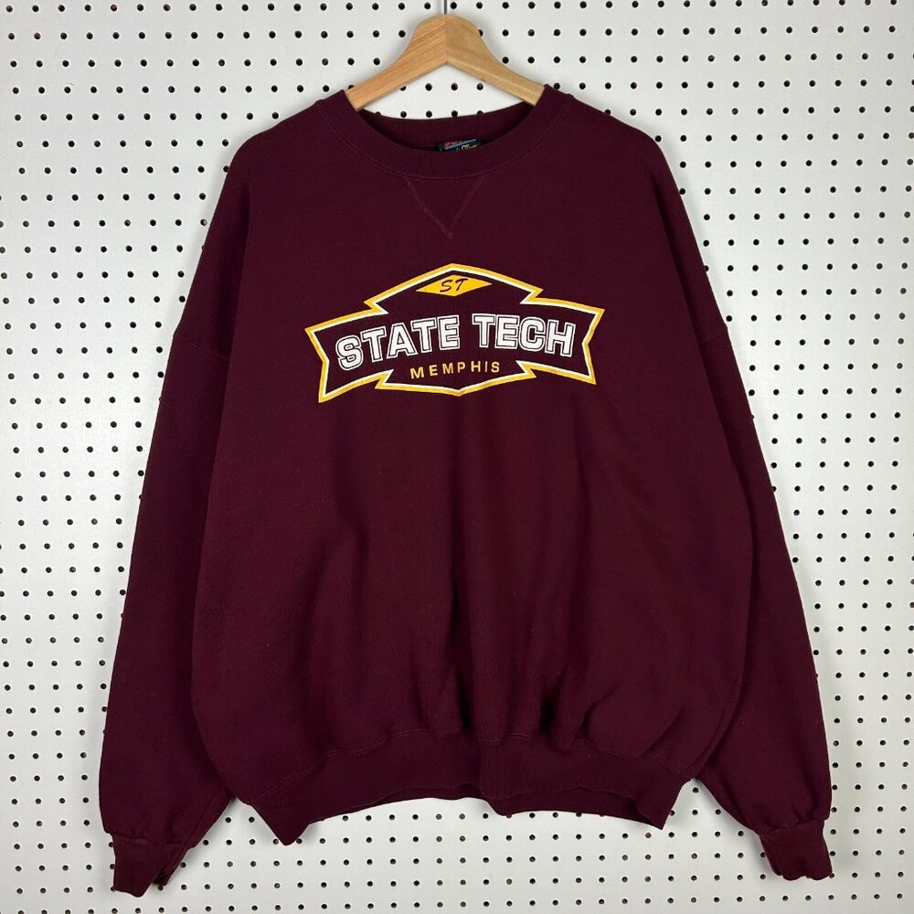 State Tech Memphis Vtg 90s Crewneck Sweatshirt Size XXL College Maroon Soffe Y2K